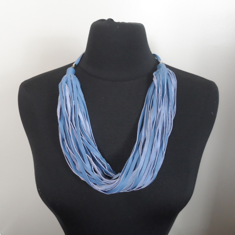 NWT Chico's Leather Sutton Statement Blue Necklace
